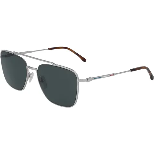 Green Lens Silver Frame Sunglasses , male, Sizes: 55 MM - Lacoste - Modalova