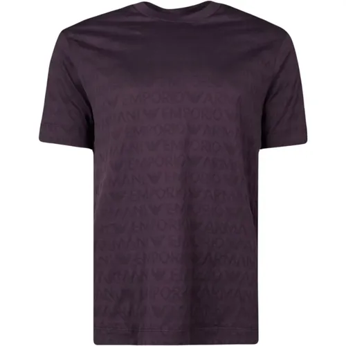 Lila Logo Schrift Kurzarm T-Shirt , Herren, Größe: XL - Emporio Armani - Modalova