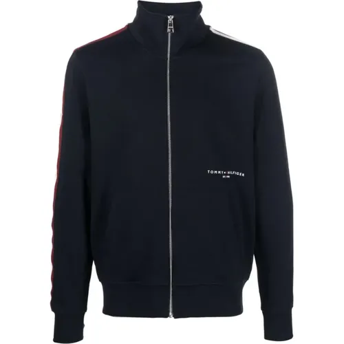 Blaue Streifenband Reißverschlussjacke , Herren, Größe: XL - Tommy Hilfiger - Modalova