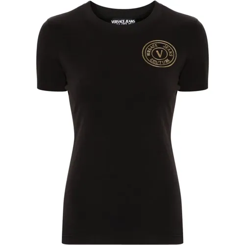 Schwarzes Stretch-Baumwoll-Logo-T-Shirt - Versace Jeans Couture - Modalova