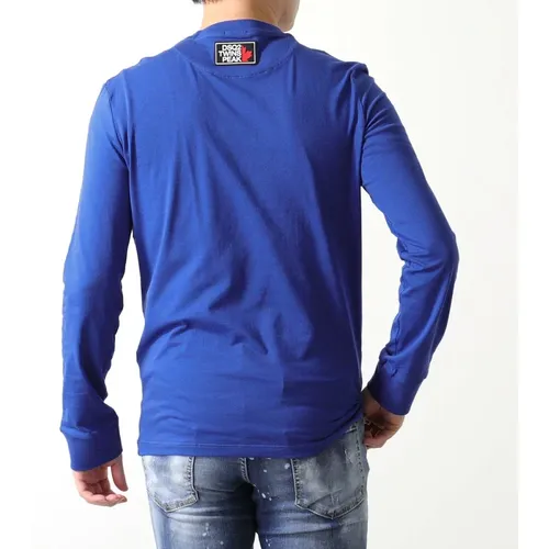 Herren T-Shirt mit langen Ärmeln und Twins Peak Logo in Blau , Herren, Größe: S - Dsquared2 - Modalova