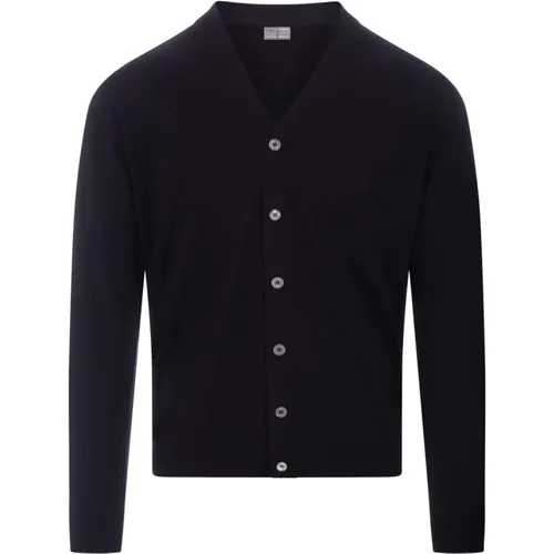 Blauer V-Ausschnitt Cardigan Pullover - Fedeli - Modalova