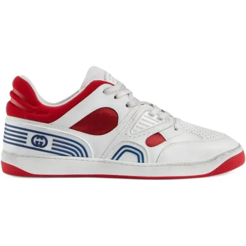 Weiße Ledersneakers mit Roter Mesh - Gucci - Modalova