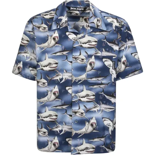 Shark Bowling Shirt - Welcome To Miami Collection , male, Sizes: M - Palm Angels - Modalova