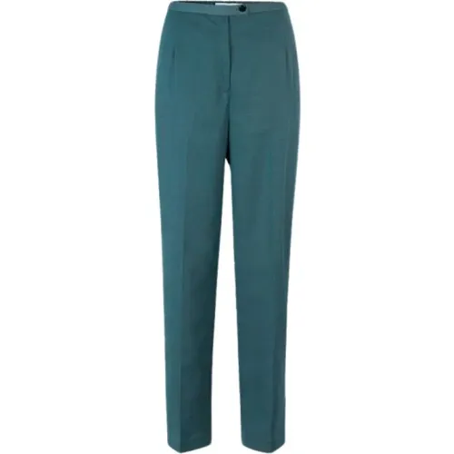 Blau-Graue Slim-Fit Formelle Hose mit Falten , Damen, Größe: M - Samsøe Samsøe - Modalova