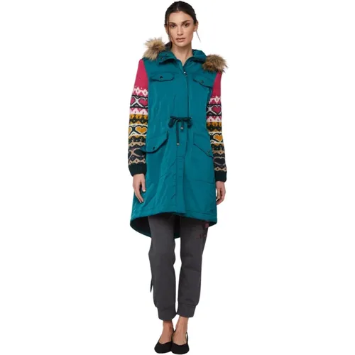 Embroidered Multicolor Parka with Faux Fur Hood , female, Sizes: XS, S - Twinset - Modalova