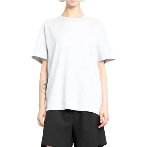 T-Shirts,Dunkelgraues Puff Logo Crewneck T-Shirt,Weißes Puff Logo T-Shirt mit gebundenem Hals - alexander wang - Modalova