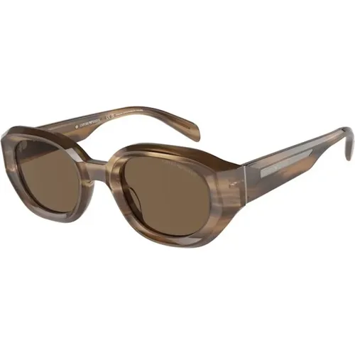 Braunes Gestell Dunkelbraune Gläser Sonnenbrille - Emporio Armani - Modalova