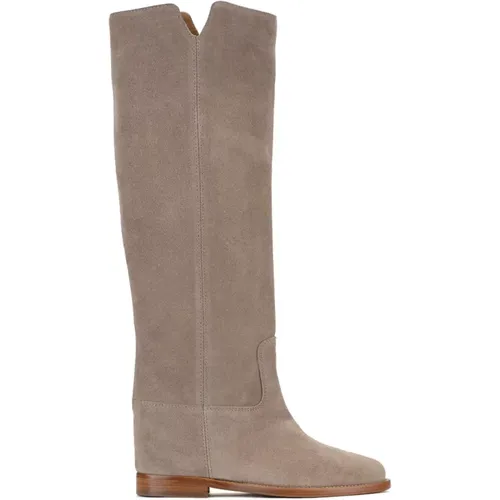 Taupe Suede Wedge Boots Made in Italy , female, Sizes: 2 UK - Via Roma 15 - Modalova