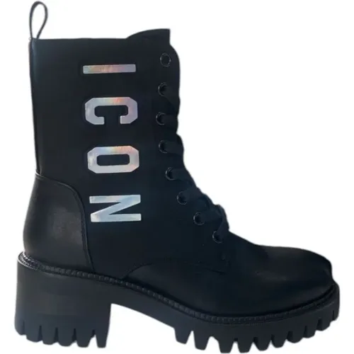 Leder- und Stoffstiefel mit Logopatch - Icon Denim - Modalova