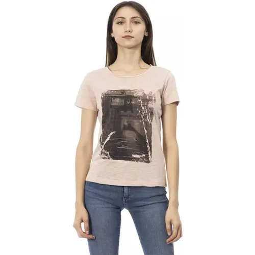 Rosa Baumwoll T-Shirt mit Frontdruck , Damen, Größe: L - Trussardi - Modalova