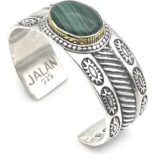 Silver Cuff Bracelet with Malachite Stones , female, Sizes: ONE SIZE - Jalan Jalan - Modalova