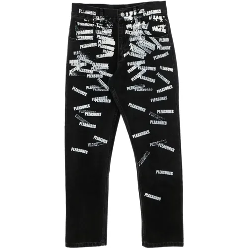 Slim-Fit Logo Print Jeans , Herren, Größe: W36 - Pleasures - Modalova