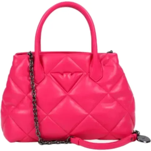 Fuchsia Quilted Shopping Bag with Eagle Logo and Adjustable Strap , female, Sizes: ONE SIZE - Emporio Armani - Modalova