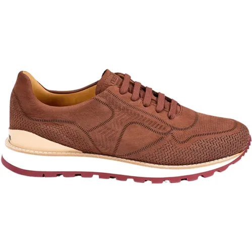 Lasered-cut Nubuk Sneaker Lambrusco Sole - Testoni - Modalova