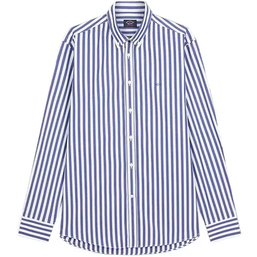 Herrenhemd aus Baumwolle in Blau mit breiten vertikalen Streifen , Herren, Größe: 4XL - PAUL & SHARK - Modalova