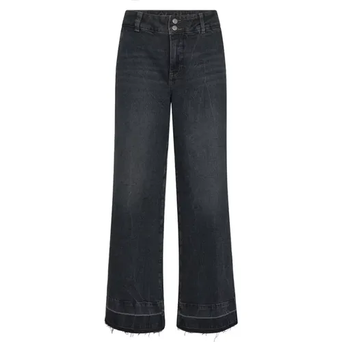 Straight-leg Dark Grey Jeans with Raw Edges , female, Sizes: W26, W32, W31, W28, W30, W25, W24, W27, W33 - MOS MOSH - Modalova