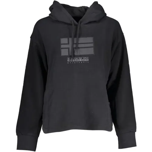 Schwarzer Baumwoll-Hoodie Sweatshirt Bestickt Logo , Damen, Größe: XS - Napapijri - Modalova