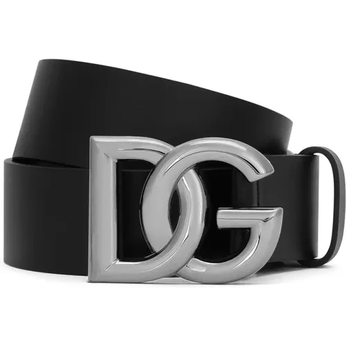 Schwarzer Ledergürtel mit Logo-Schnalle , Herren, Größe: 100 CM - Dolce & Gabbana - Modalova