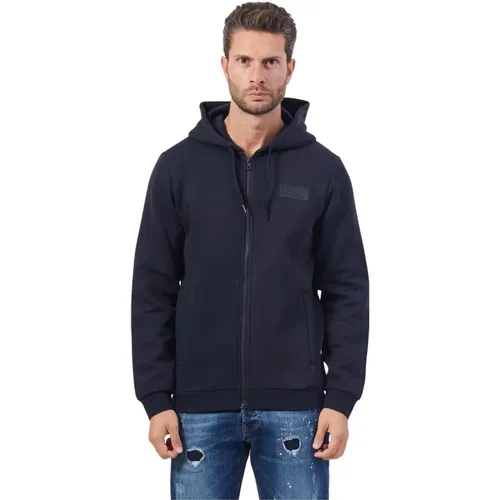 Blaue Kapuzenjacke mit durchgehendem Reißverschluss und Taschen , Herren, Größe: 2XL - Emporio Armani - Modalova