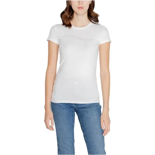 Weißes Baumwollmisch-T-Shirt für Frauen , Damen, Größe: M - Armani Exchange - Modalova