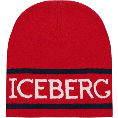 Rote Woll-Beanie-Mütze mit Logo - Iceberg - Modalova