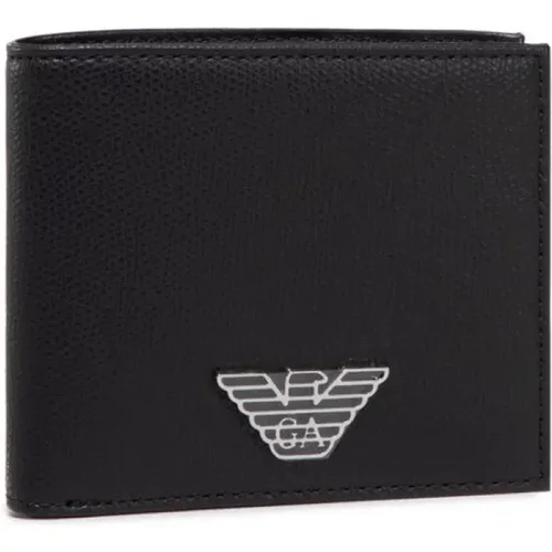 Schwarze Brieftasche mit Stoff und bonded Lederfutter - Emporio Armani - Modalova