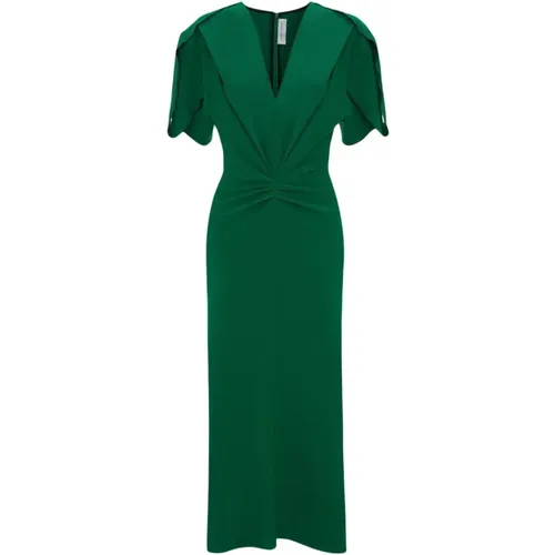 Grünes Kleid aus Wollmischung mit Raffungen - Victoria Beckham - Modalova