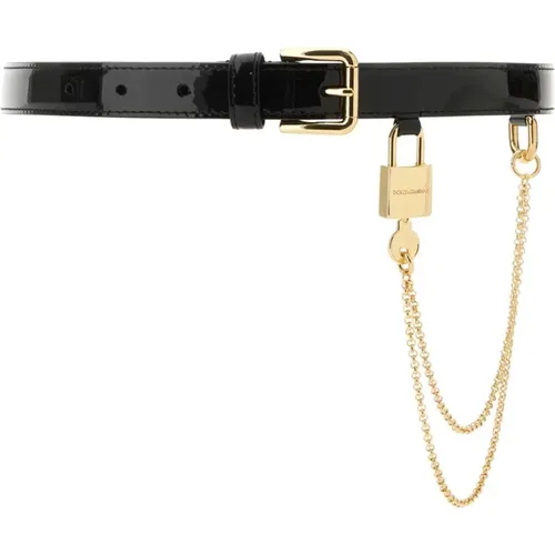 Schwarzer Ledergürtel - Höhe: 2 cm , Damen, Größe: 65 CM - Dolce & Gabbana - Modalova