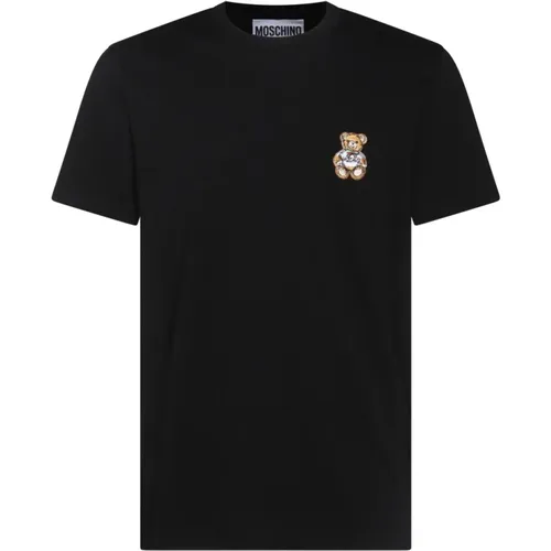 Schwarzes Baumwoll-T-Shirt mit Logo-Patch , Herren, Größe: XL - Moschino - Modalova