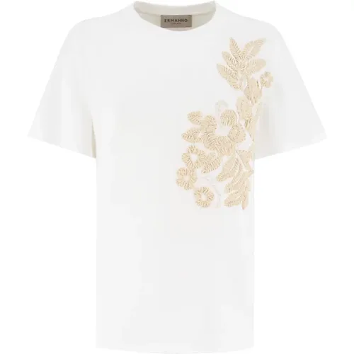 Blumenbesticktes Baumwoll-T-Shirt - Ermanno Scervino - Modalova