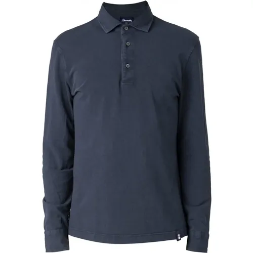 Navy Washed Cotton Polo Shirt , male, Sizes: L, 3XL, M - Drumohr - Modalova