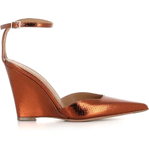Copper Python Wedge Sandals , female, Sizes: 4 1/2 UK, 5 UK, 7 UK, 4 UK, 3 UK, 5 1/2 UK - Sergio Levantesi - Modalova
