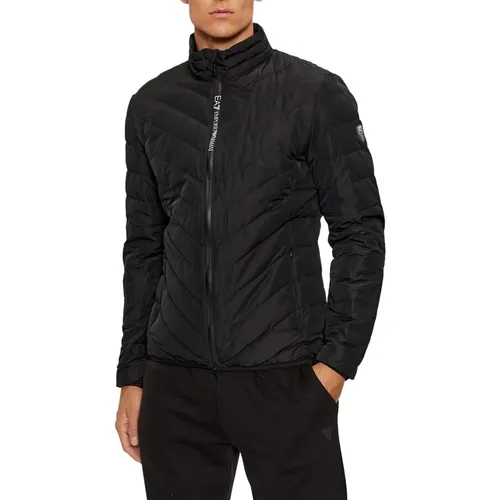 Schwarzer Logo Puffer Mantel mit Reißverschluss , Herren, Größe: 2XL - Emporio Armani EA7 - Modalova