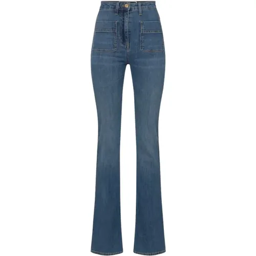 Flared Jeans with Golden Logo Pockets , female, Sizes: W27 - Elisabetta Franchi - Modalova