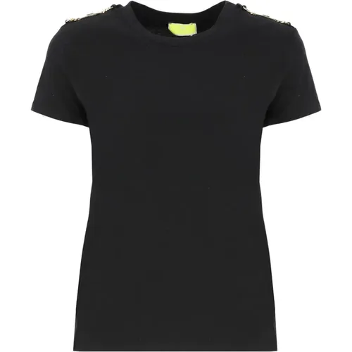 Cotton T-shirt with Golden Detail , female, Sizes: XL, L, S, M - Elisabetta Franchi - Modalova