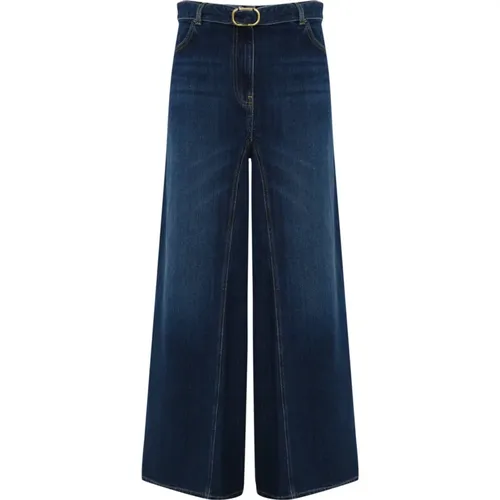 Denim Cropped Hose mit Gürtel , Damen, Größe: W28 - Twinset - Modalova