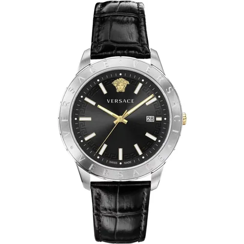 Analog Date Quartz Watch Sapphire Glass , male, Sizes: ONE SIZE - Versace - Modalova