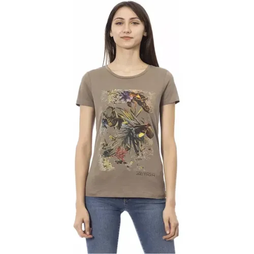 Braunes Baumwoll-T-Shirt mit Frontdruck für Frauen , Damen, Größe: L - Trussardi - Modalova