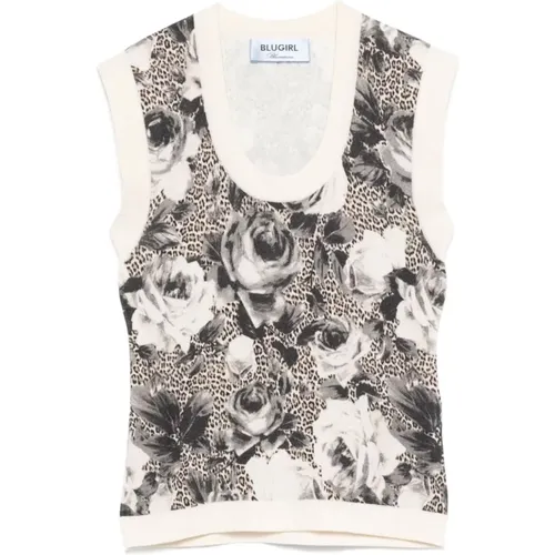 Leopard and Rose Print Sleeveless Top , female, Sizes: M, S - Blugirl - Modalova