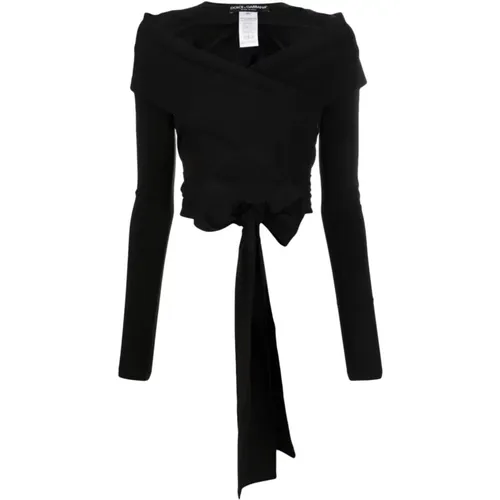Schwarzes Stretch-Jersey-Top mit langen Ärmeln , Damen, Größe: M - Dolce & Gabbana - Modalova