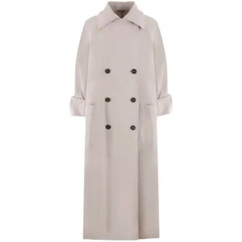 Quartz Grey Trench Coat with Monile Detail , female, Sizes: L, XS - BRUNELLO CUCINELLI - Modalova