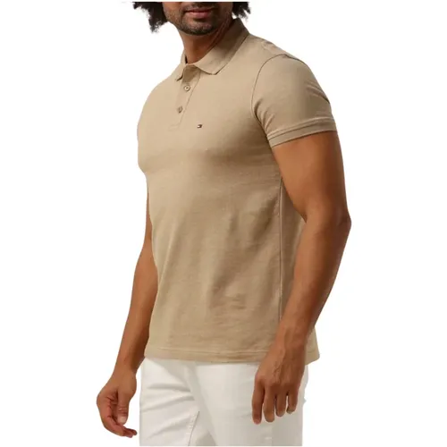 Braunes Slim Fit Polo mit Mouline-Streifen,Slim Fit Polo Shirt,Herren Polo T-Shirts Slim Fit Polo - Tommy Hilfiger - Modalova