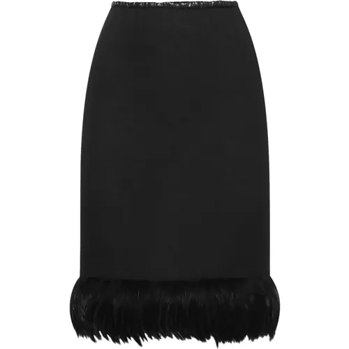 Feather Trim Silk Skirt , female, Sizes: XL - Saint Laurent - Modalova