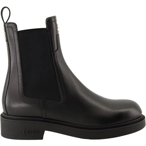 Stylish Leather Ankle Boots with Metal Details , female, Sizes: 4 1/2 UK, 5 1/2 UK, 6 UK, 7 UK, 4 UK, 5 UK - Fendi - Modalova