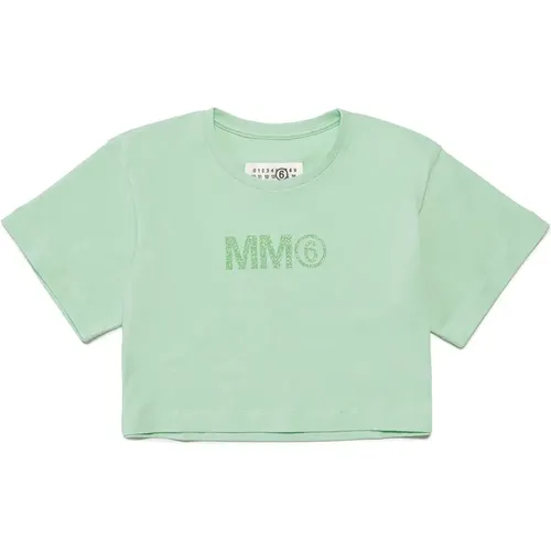 Cropped T-Shirt mit Glitzerlogo - MM6 Maison Margiela - Modalova