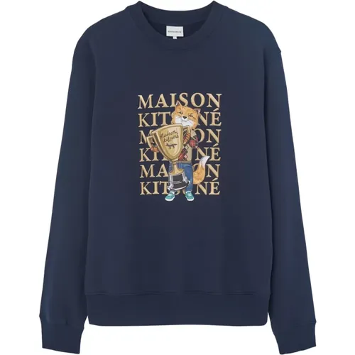 Marineblaue Bedruckte Sweaters - Maison Kitsuné - Modalova