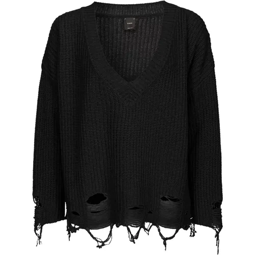 Gerippter Pullover mit Rissen , Damen, Größe: 2XS - pinko - Modalova