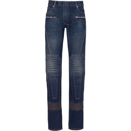 Gerade geschnittene Biker-Jeans aus Denim - Balmain - Modalova