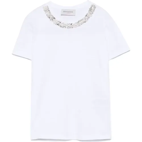 Crystal Embellished Crew Neck T-shirt , female, Sizes: M, S - Ermanno Scervino - Modalova